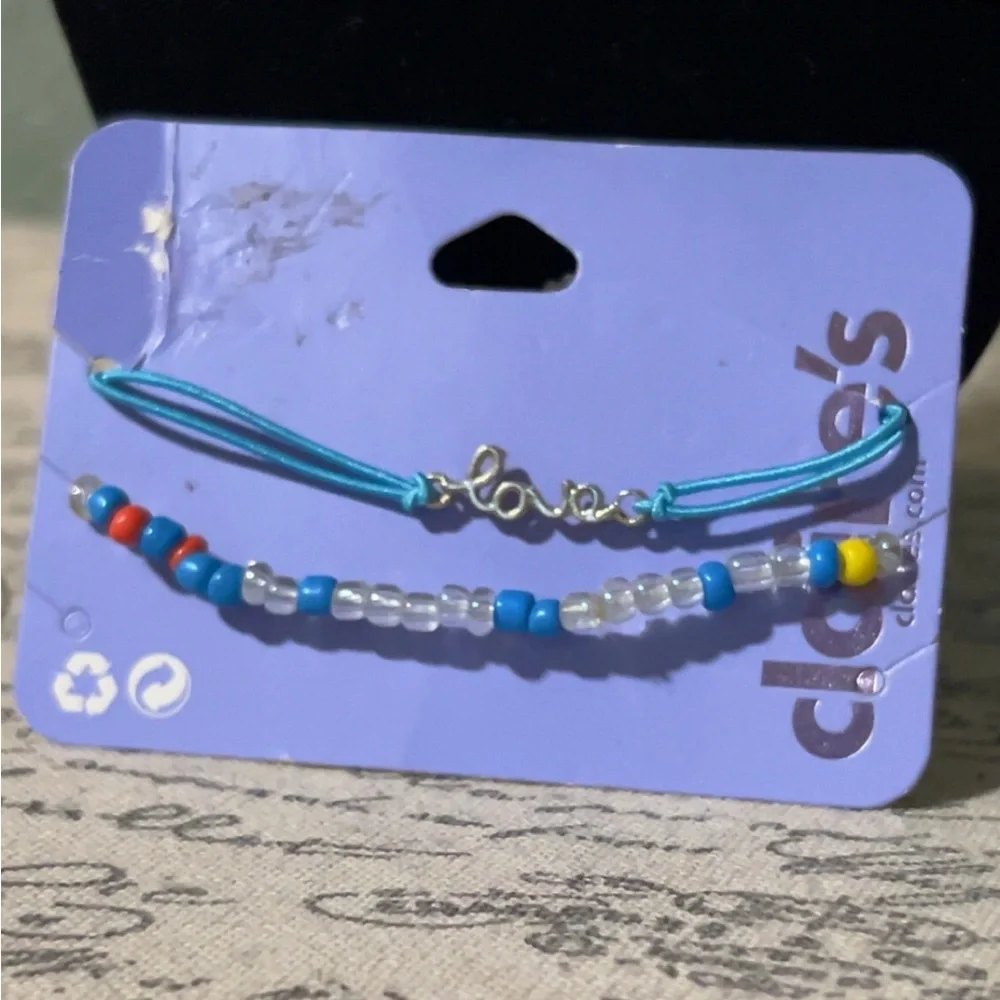 Claire's Turquoise Cord and Multicolor Bead Bracelet Duo